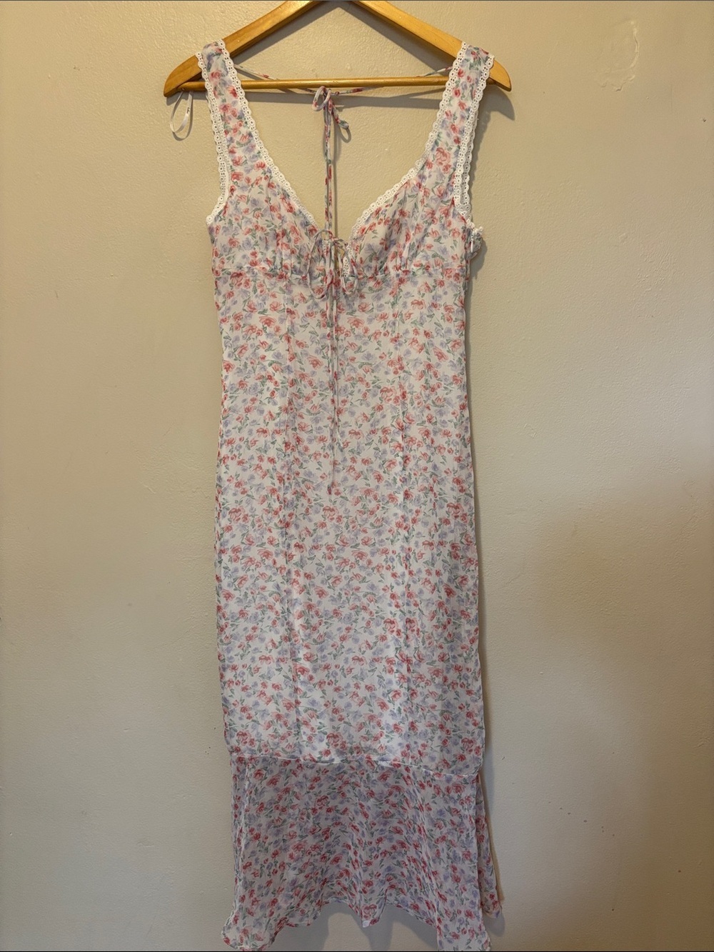 Lulu's White Floral Slip Dress with Pink Rose Print